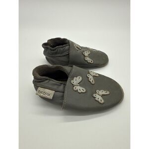 Bobux Infant Moccasin Shoes Size M 1-2 Years Gray Leather Butterflies